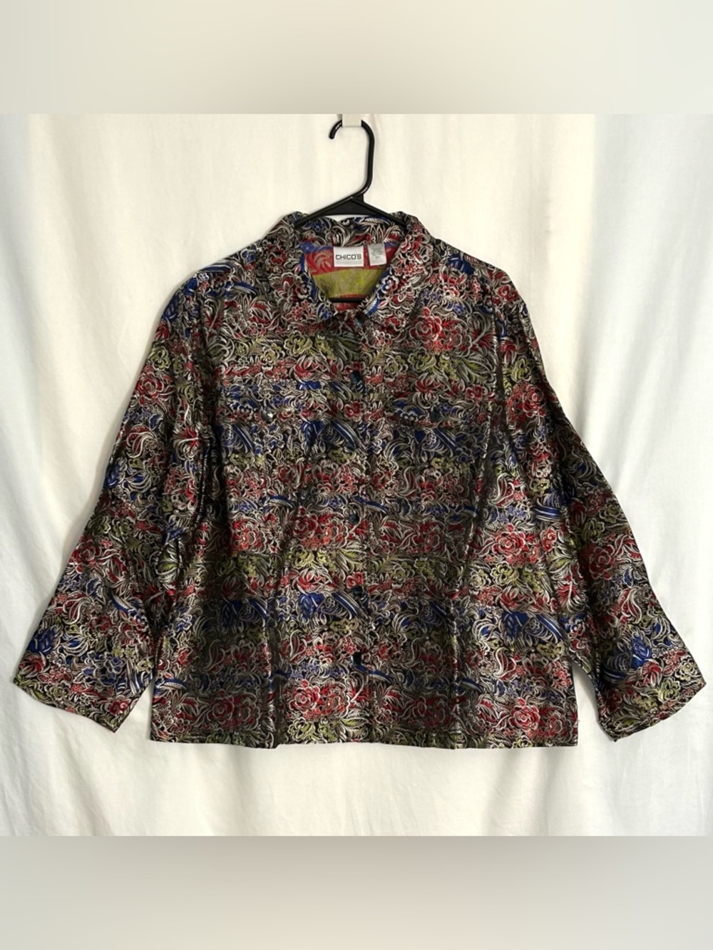 Chico's Silk Blend Lightweight Jacket Blazer Women Size 4 Junior Size 3